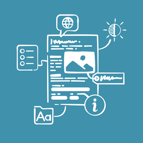 Drawing of a document with accessibility features such as alt-text and contrast.