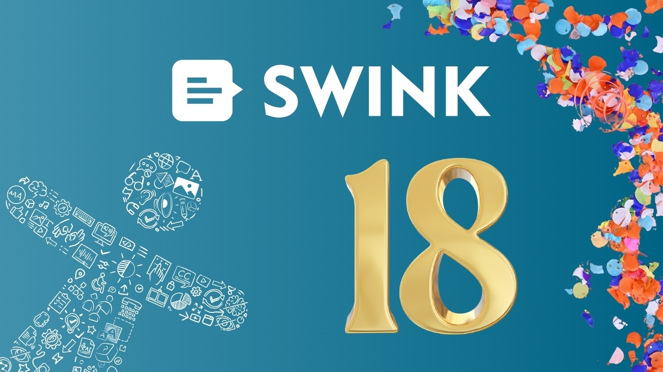 Swink 18 met slingers en het icoon voor toegankelijkheid.