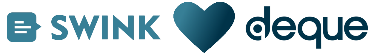 Logo's van Swink en Deque met een hart ertussen.