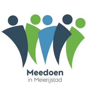 Het logo voor Inclusie van de gemeente Meierijstad met vijf verschillend gekleurde poppetjes en daaronder de tekst 'Meedoen in Meierijstad'.