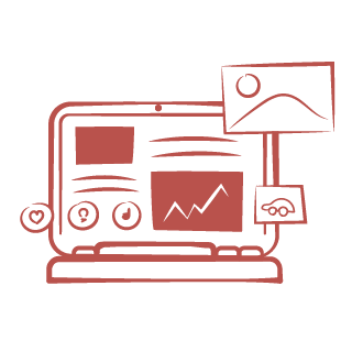 Icon of a laptop screen with all kinds of content
